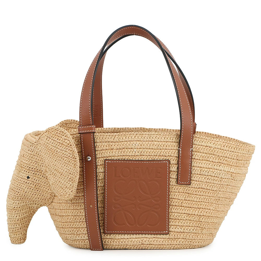 Loewe Elephant Basket Bag Raffia Leather